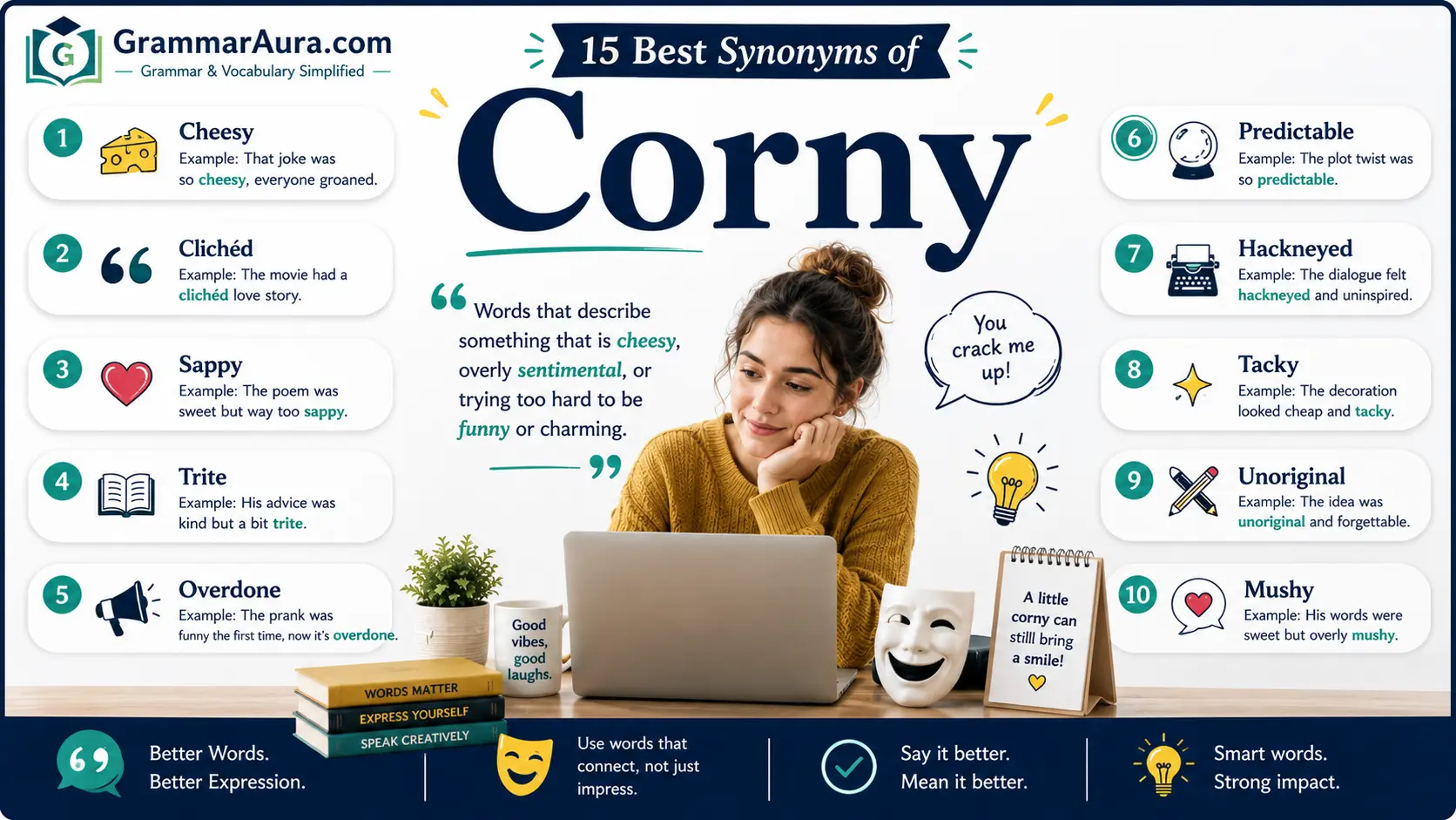 Best Synonyms of ‘Corny’